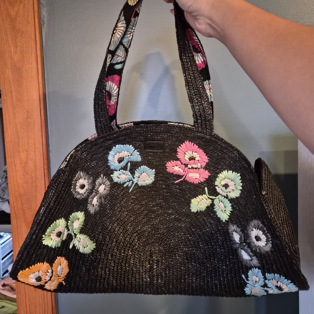 Lulu Guinness Floral Embroidered Black Handbag